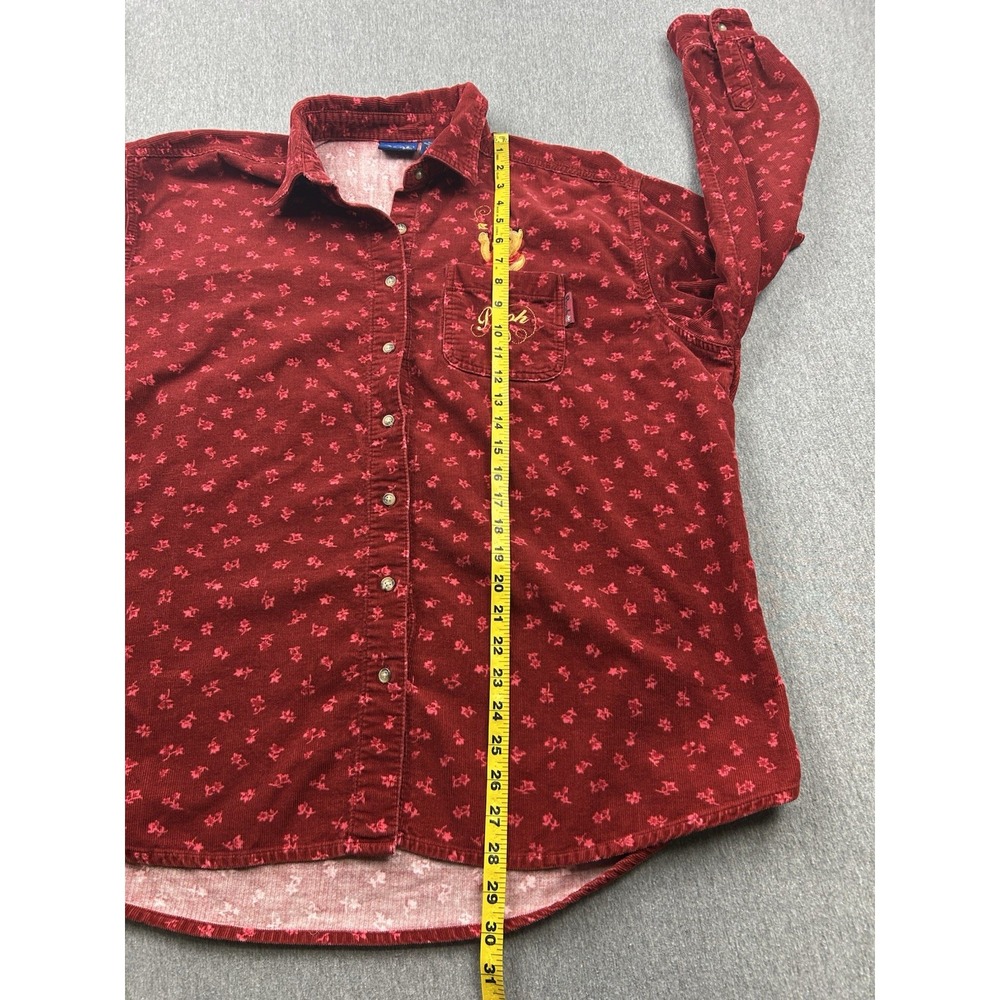 Disney Winnie The Pooh Shirt Womens XL Red Corduroy Leaves Embroidered Pocket - Picture 9 of 12